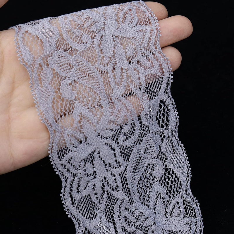AIETSYEI Elastic Lace Trim 10 Yards Grey Lace Ribbon Floral Pattern Stretchy Lace Fabric for Sewing, Garment, DIY Crafts and Gift Wrapping - Image 3